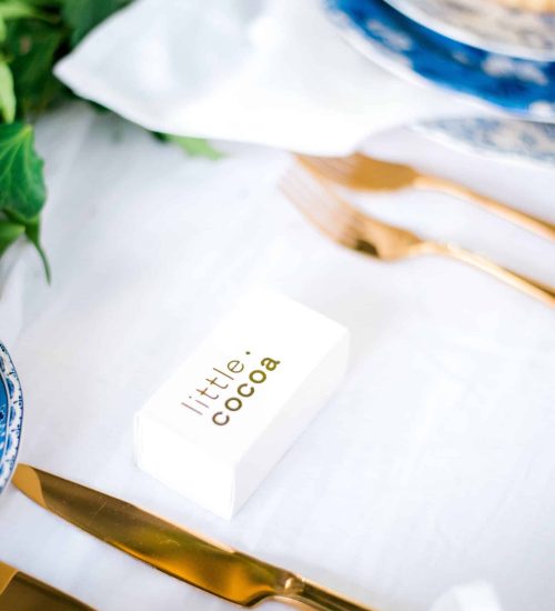 wedding place setting with chocolate wedding favour